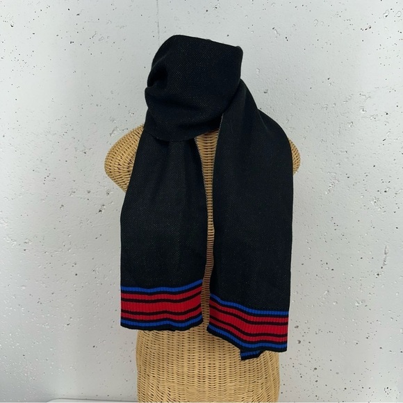 ROOTS Canada 1973 Black Blue Red White Scarf 11 x 67” - Picture 3 of 11